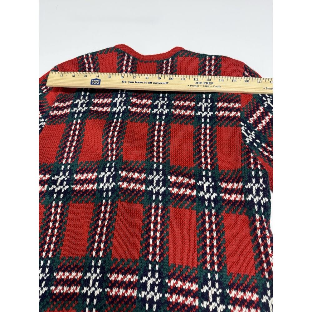 VTG Crystal Kobe S/P Cardigan Red Black Holiday Plaid Gold Button Knit Sweater - Picture 6 of 6